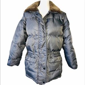 EDDIE BAUER CHARCOAL GRAY GOOSE DOWN WARM PUFFER STADIUM JACKET